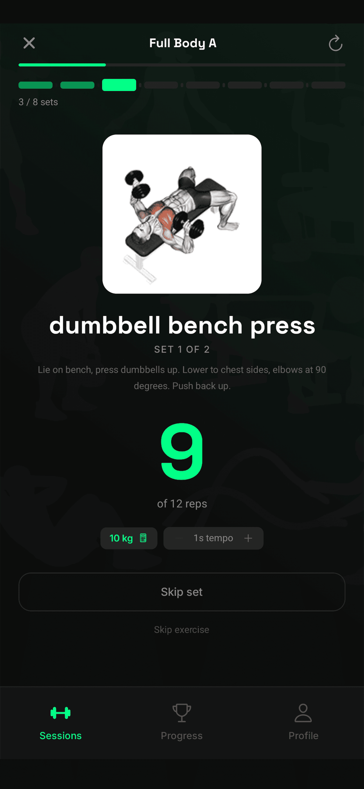 Exersix app screen